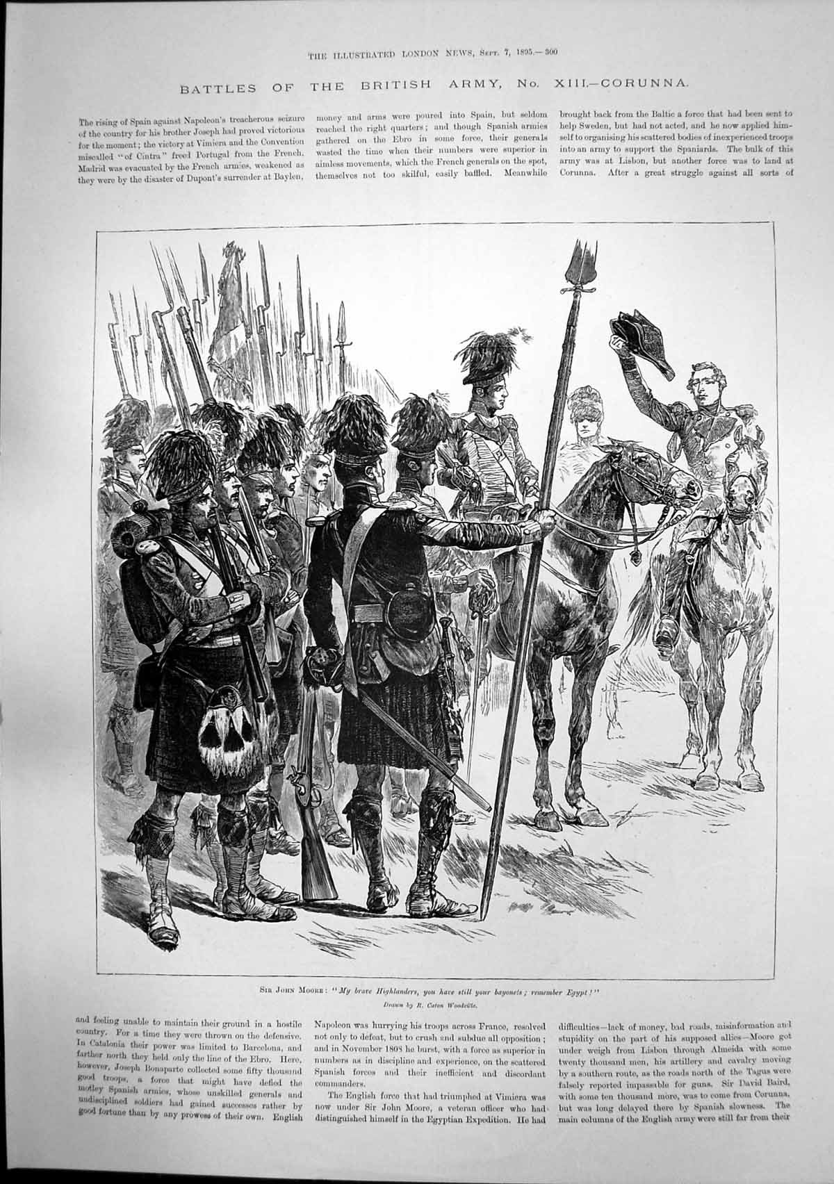 Old Antique Print Battle Corunna Sir John Moore Highlanders Bayonets 1895 19th