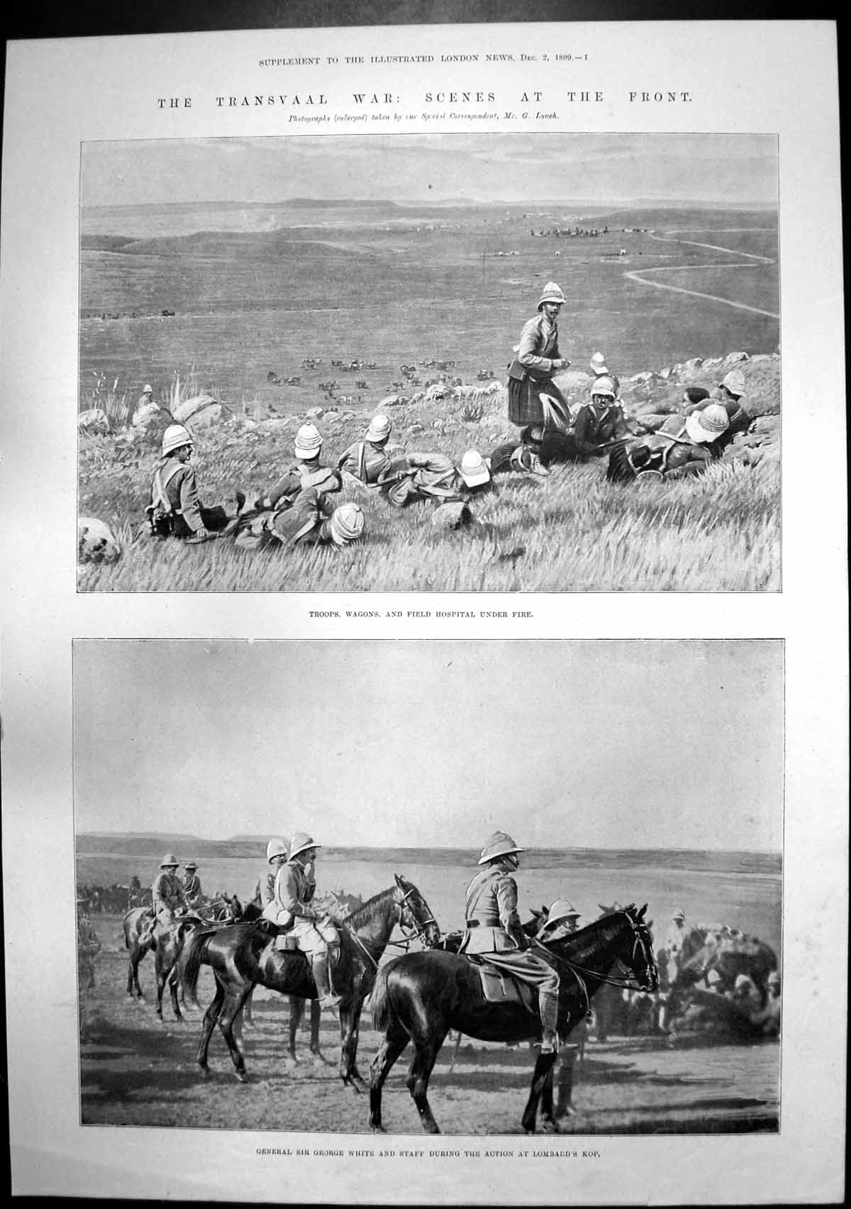 Antique Print Transvaal War Sir George White Lombards Kop Rietfontein 1899 19th