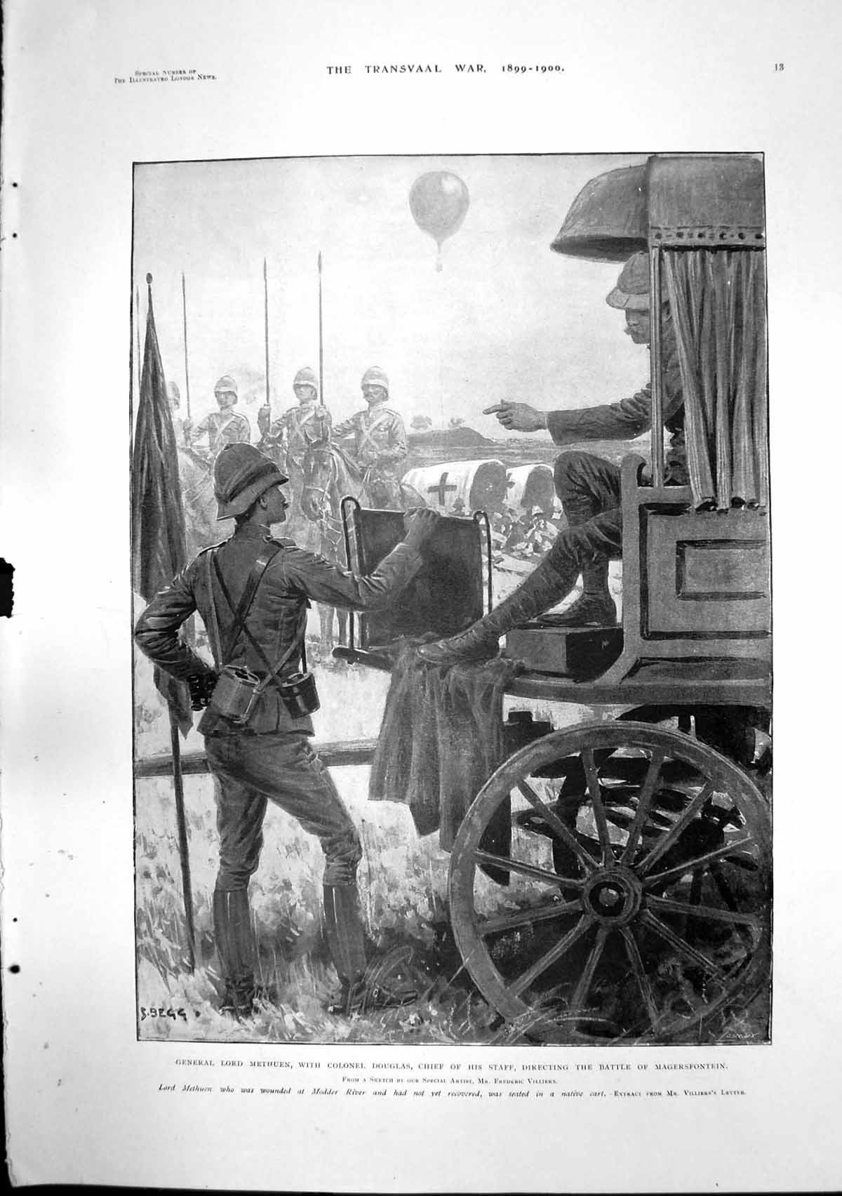 Antique Old Print Battle Magersfontein Transvaal Queen Wounded Woolwich 1899
