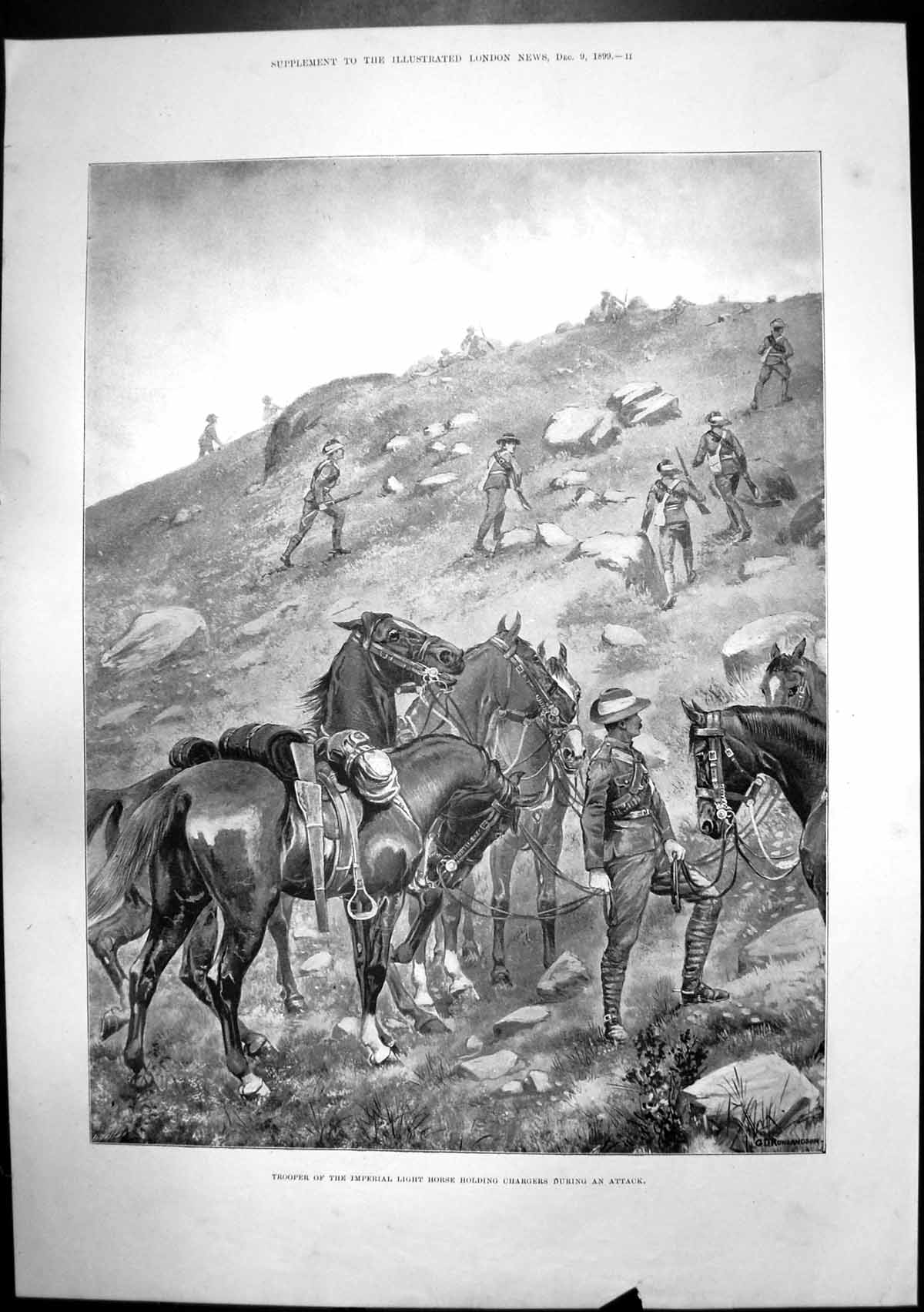 Old Print Trooper Light Horse Chargers Attack Casualities Transvaal 1899 19th