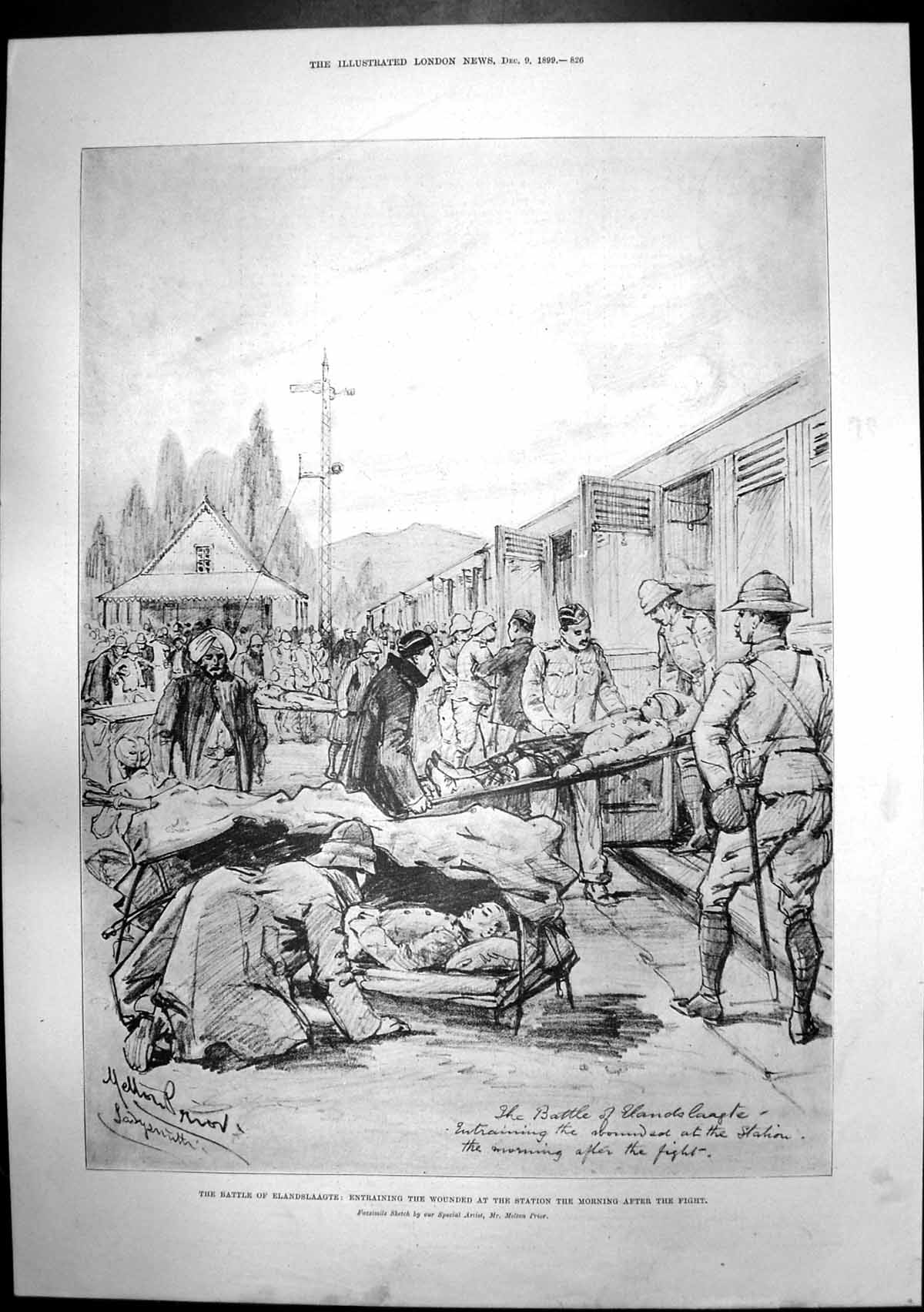 Old Antique Print Battle Elandslaagte Wounded Station Sir Henry Tate 1899 19th