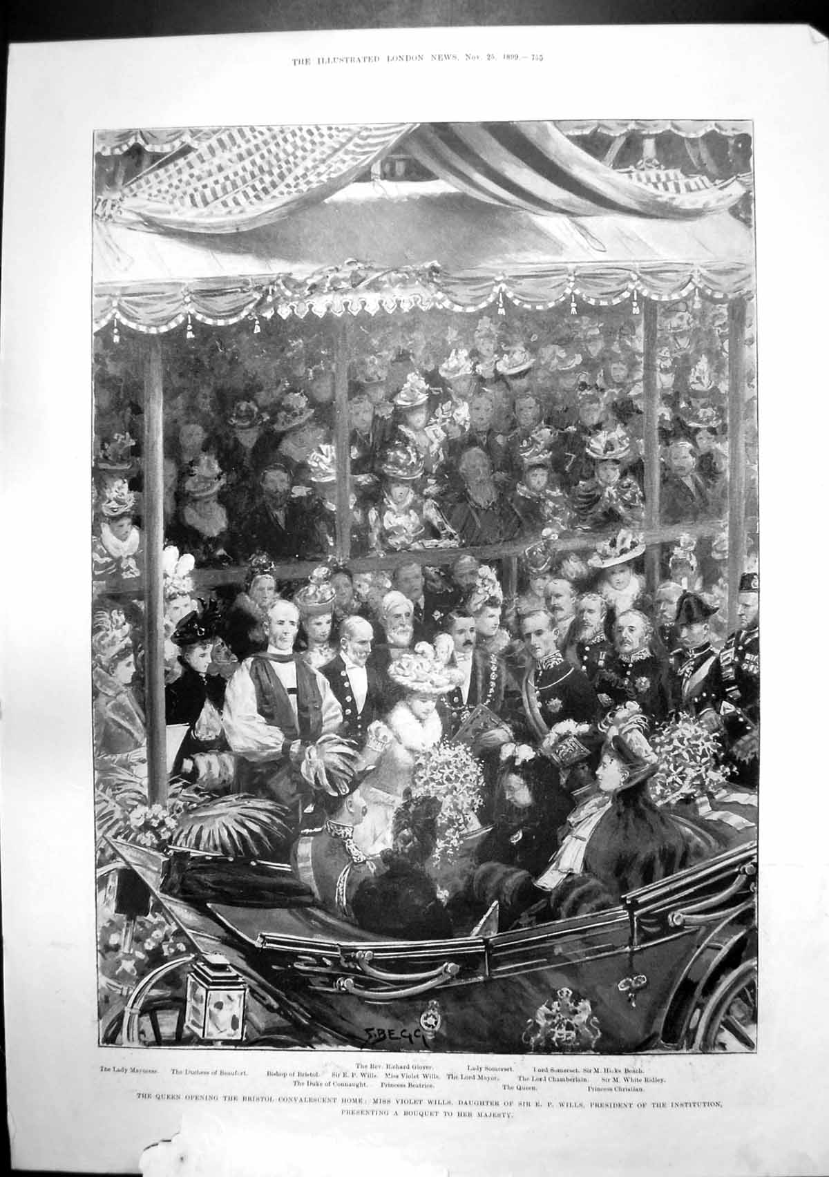 Antique Old Print Queen Bristol Convalescent Home Violet Wills Ambulance 1899