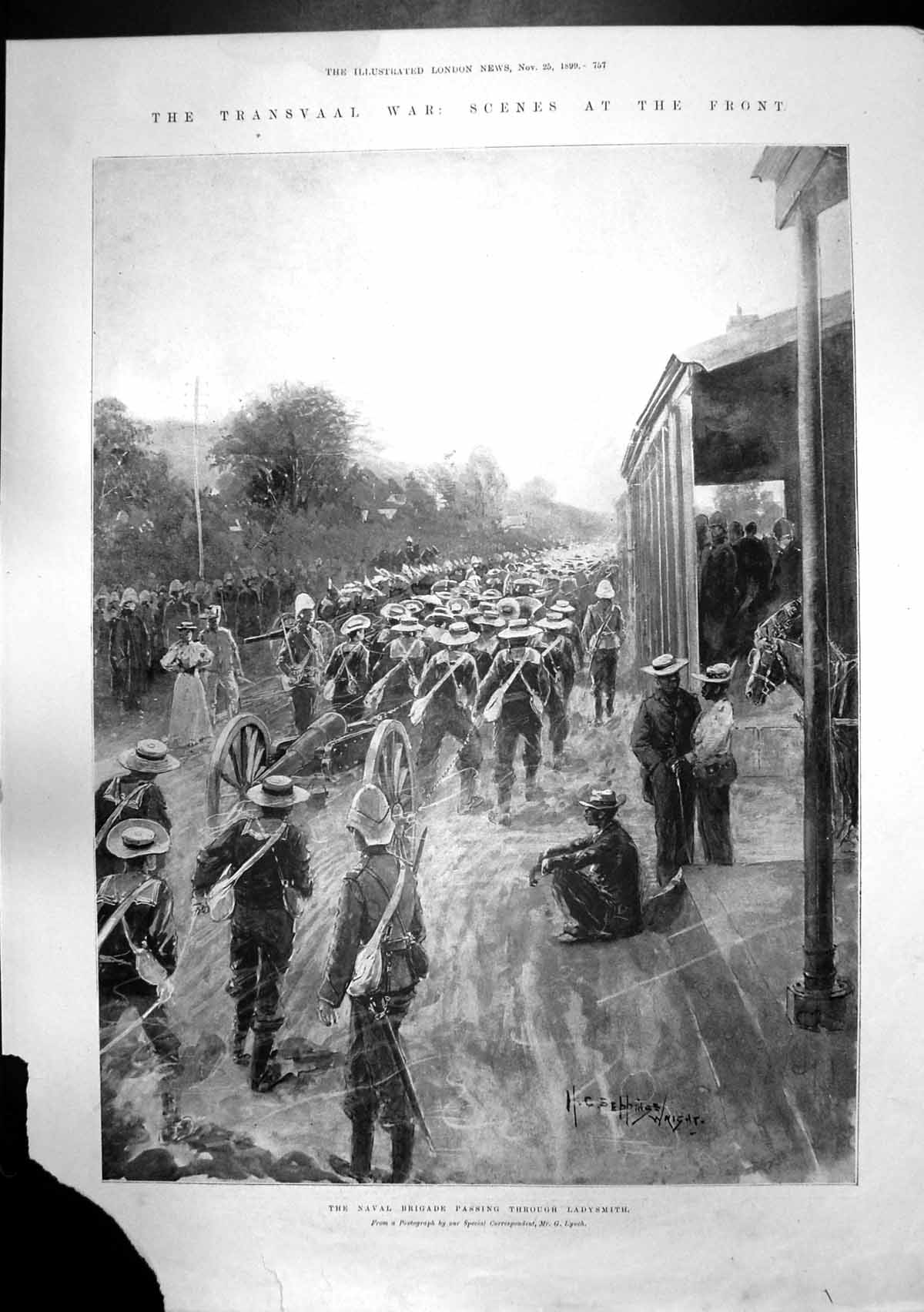 Antique Old Print Naval Brigade Ladysmith Battle Elandslaagte Transvaal 1899