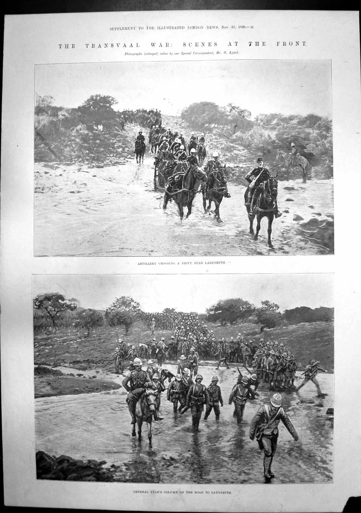Antique Old Print Transvaal Artillery Gen Yules Column Devons Lancers 1899 19th
