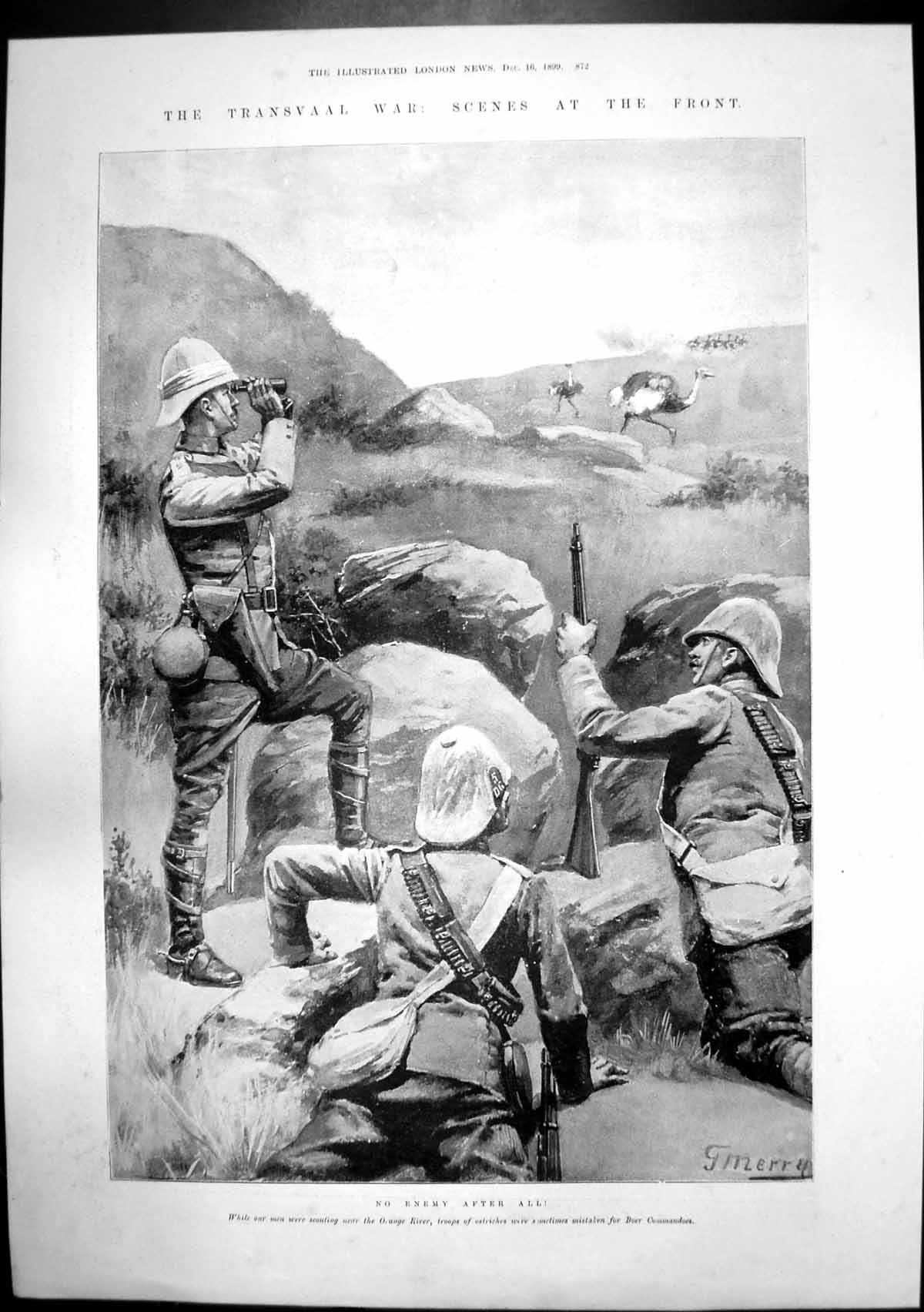 Antique Old Print Transvaal War Ostriches Drumhead Service Kaffir Spies 1899
