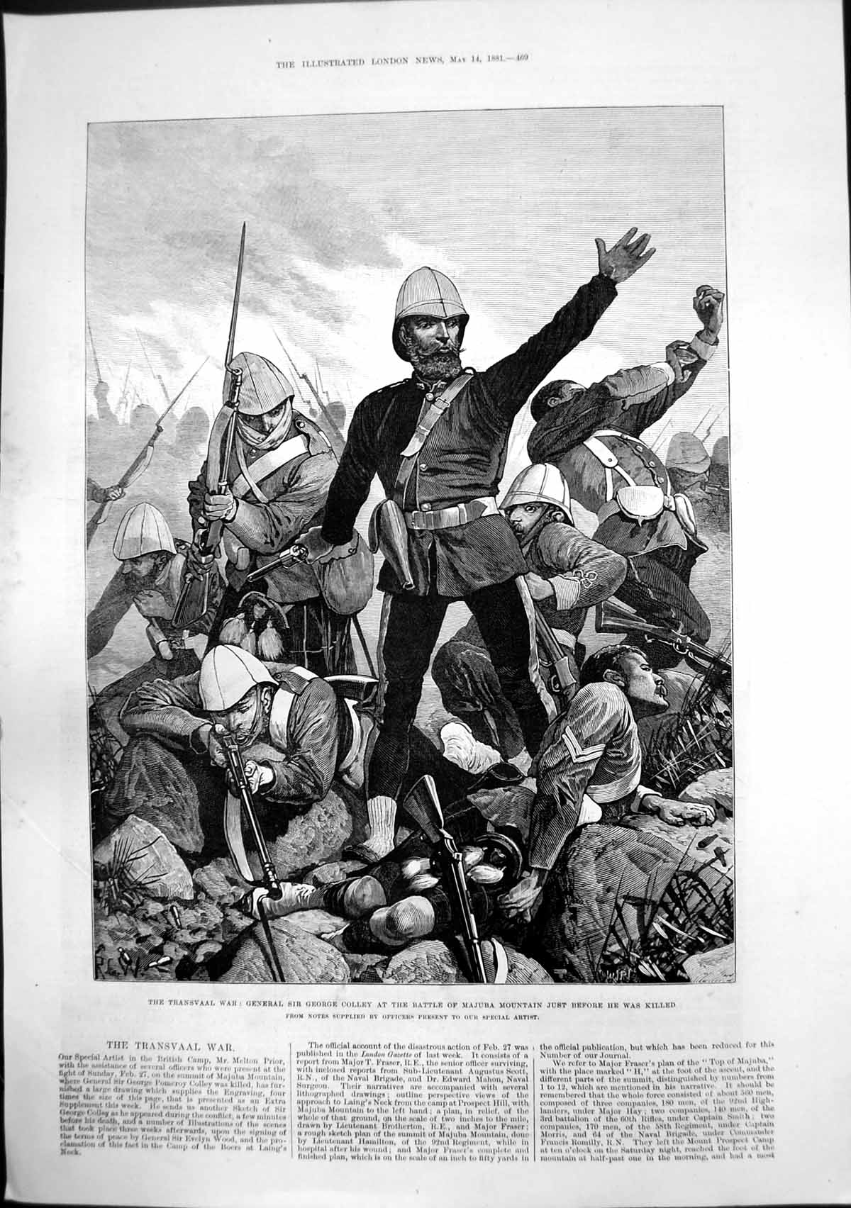 Antique Print Transvaal War George Colley Battle Majuba Mountain Plan 1881 19th
