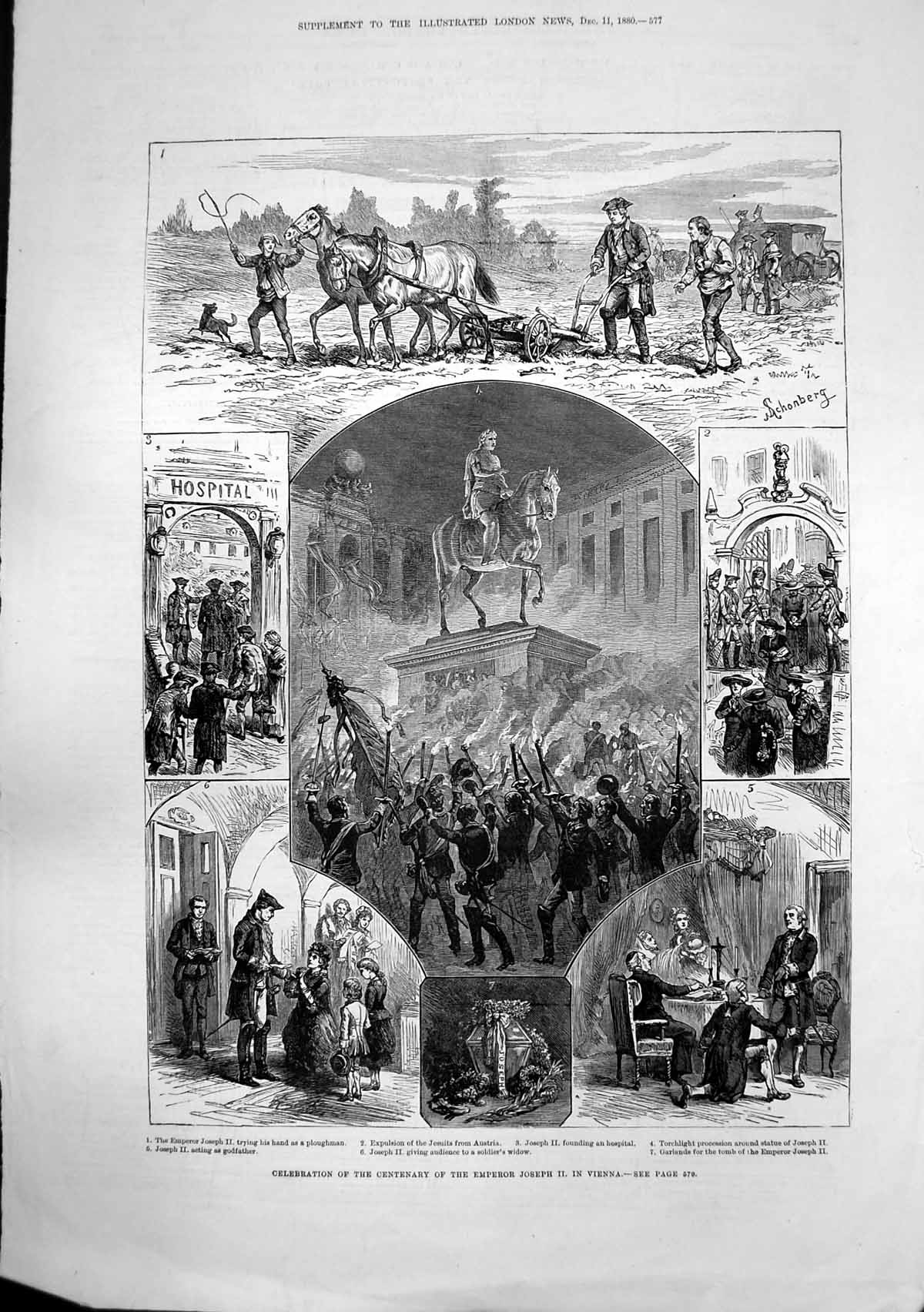 Old Antique Print Centenary Emperor Joseph Vienna Agitation Ireland 1880 19th
