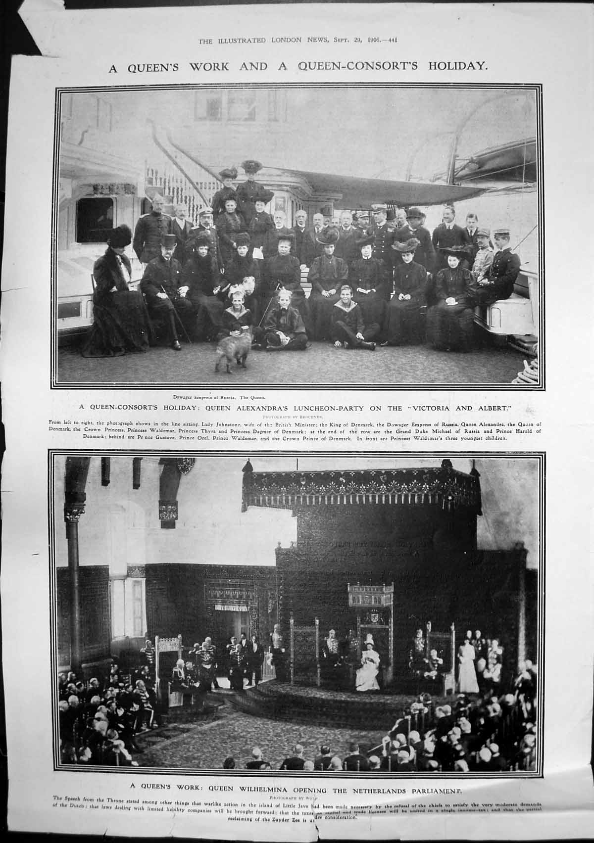 Antique Print Queen Wilhelmina Netherlands Parliament Queen Alexandra 1906 20th