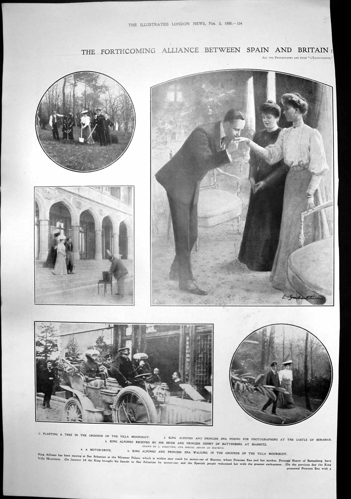 Old Print Princess Ena Battenberg Marry King Alfonso Spain Biarritz 1906 20th
