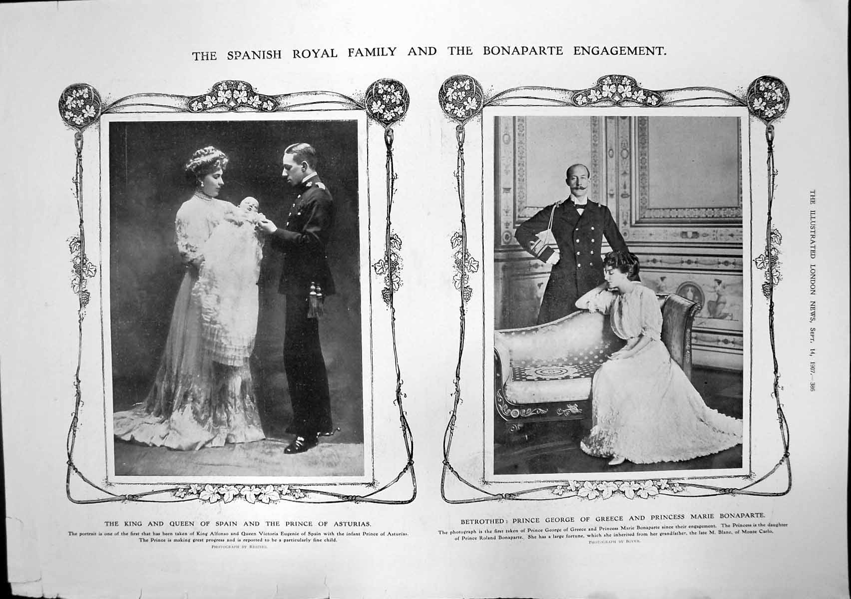 Old Print King Queen Spain Baby Prince Betrothed Princess Bonaparte 1907 20th