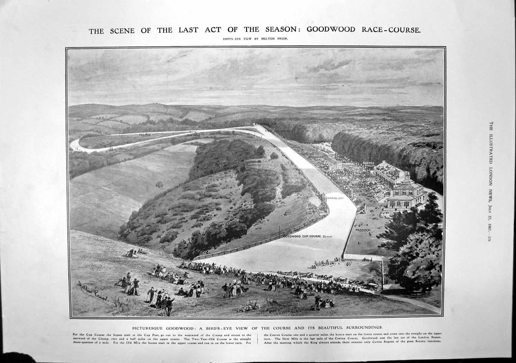 Old Antique Print Goodwood Race Course Lady Stairs House Edinburgh 1907 20th