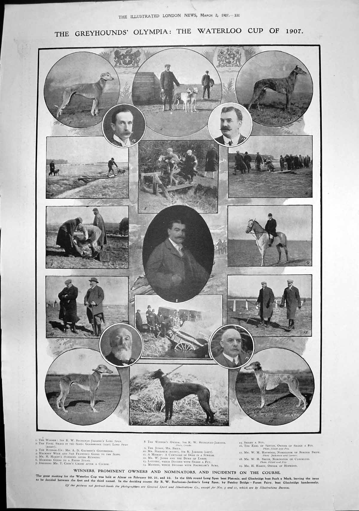 Antique Old Print Greyhound Waterloo Cup Prince Wales Devonport Dockyard1907