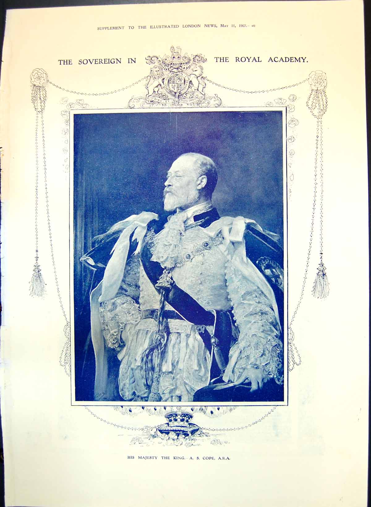 Old Antique Print Portrait King Royal Academy Tristram Ise Roundelay 1907 20th