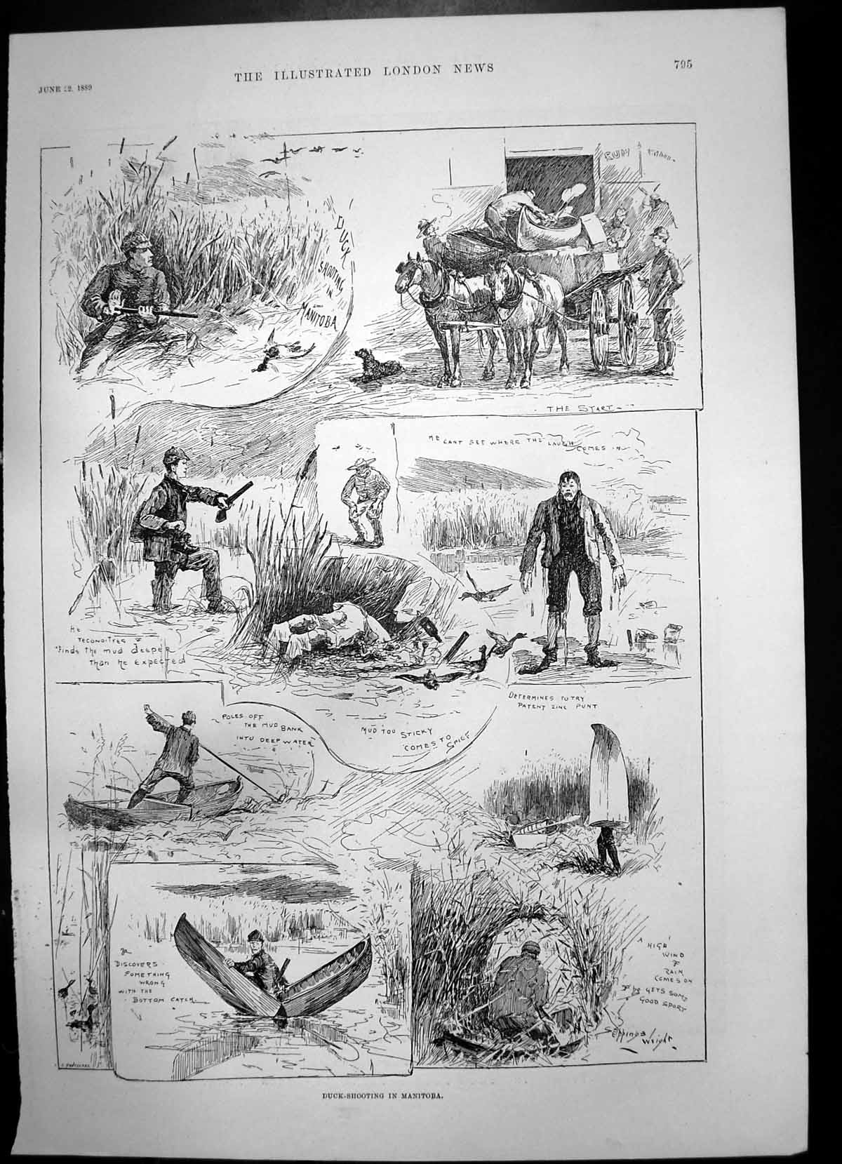 Old Antique Print Duck Shooting Manitoba Western Burmah Archbishop 1889 19th