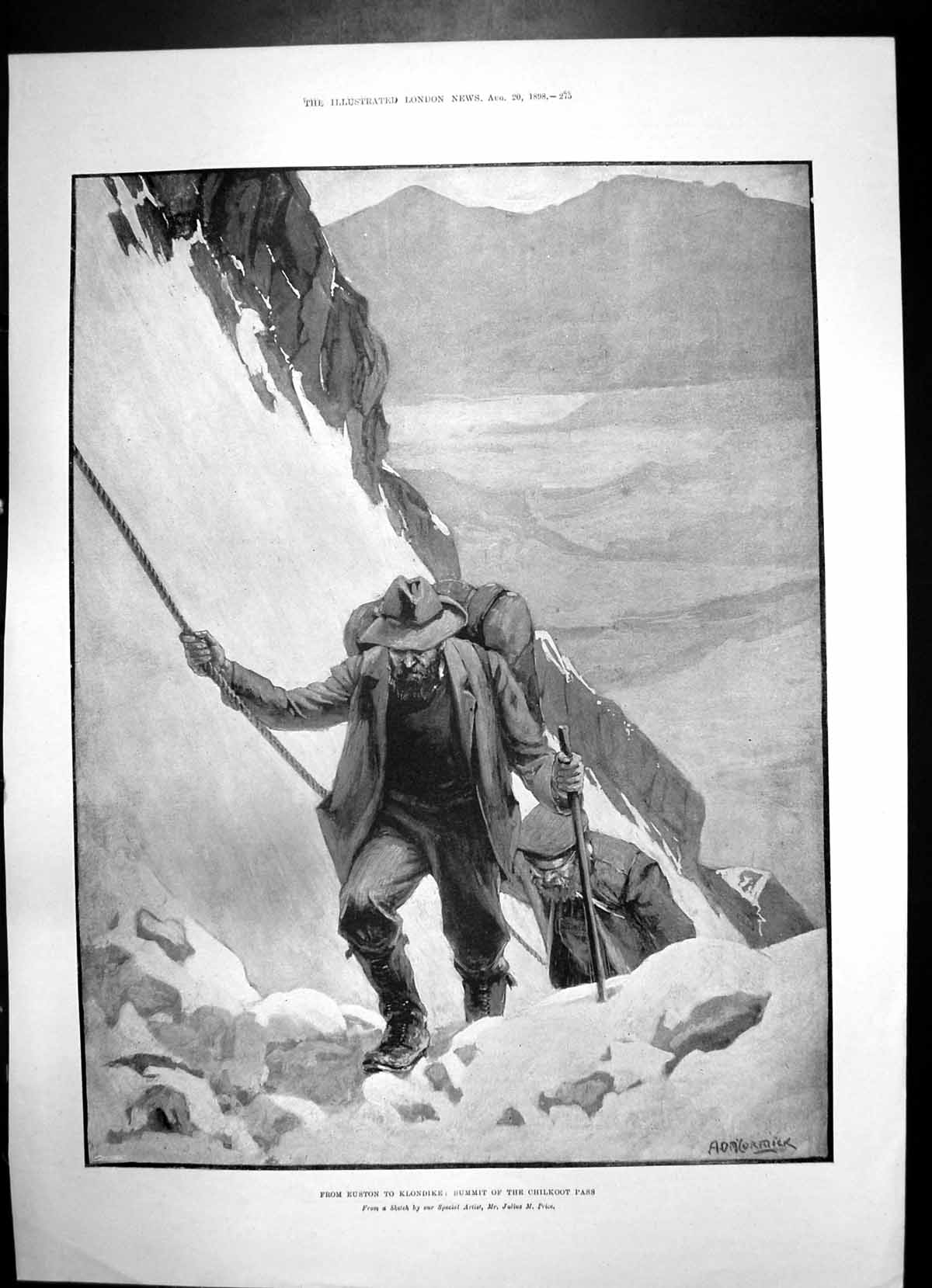 Old Print Summit Chilkoot Pass Philippines Freemason Apron Artillery 1898 19th