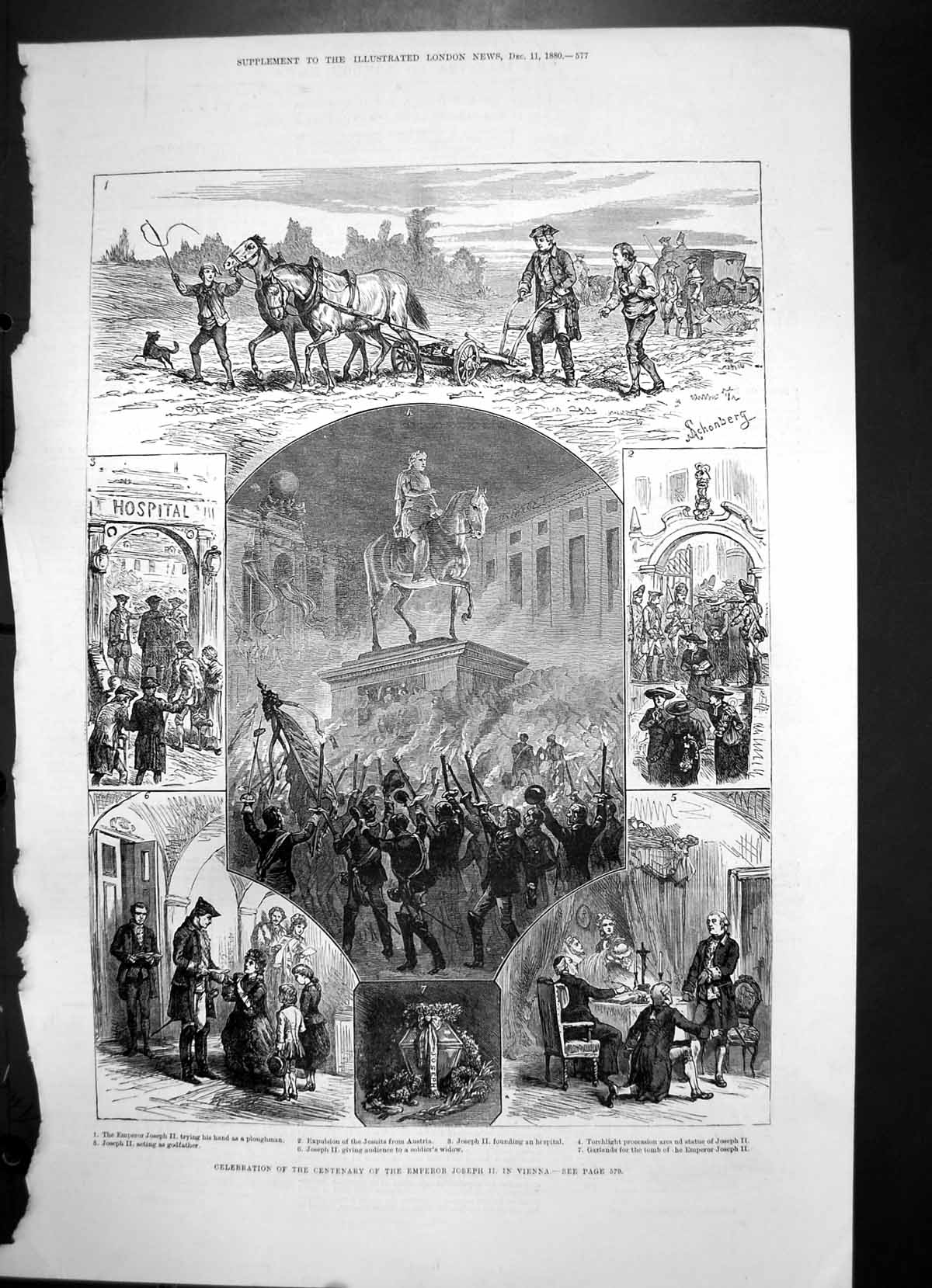 Old Antique Print Centenary Emperor Joseph Vienna Irish Land League 1880 19th