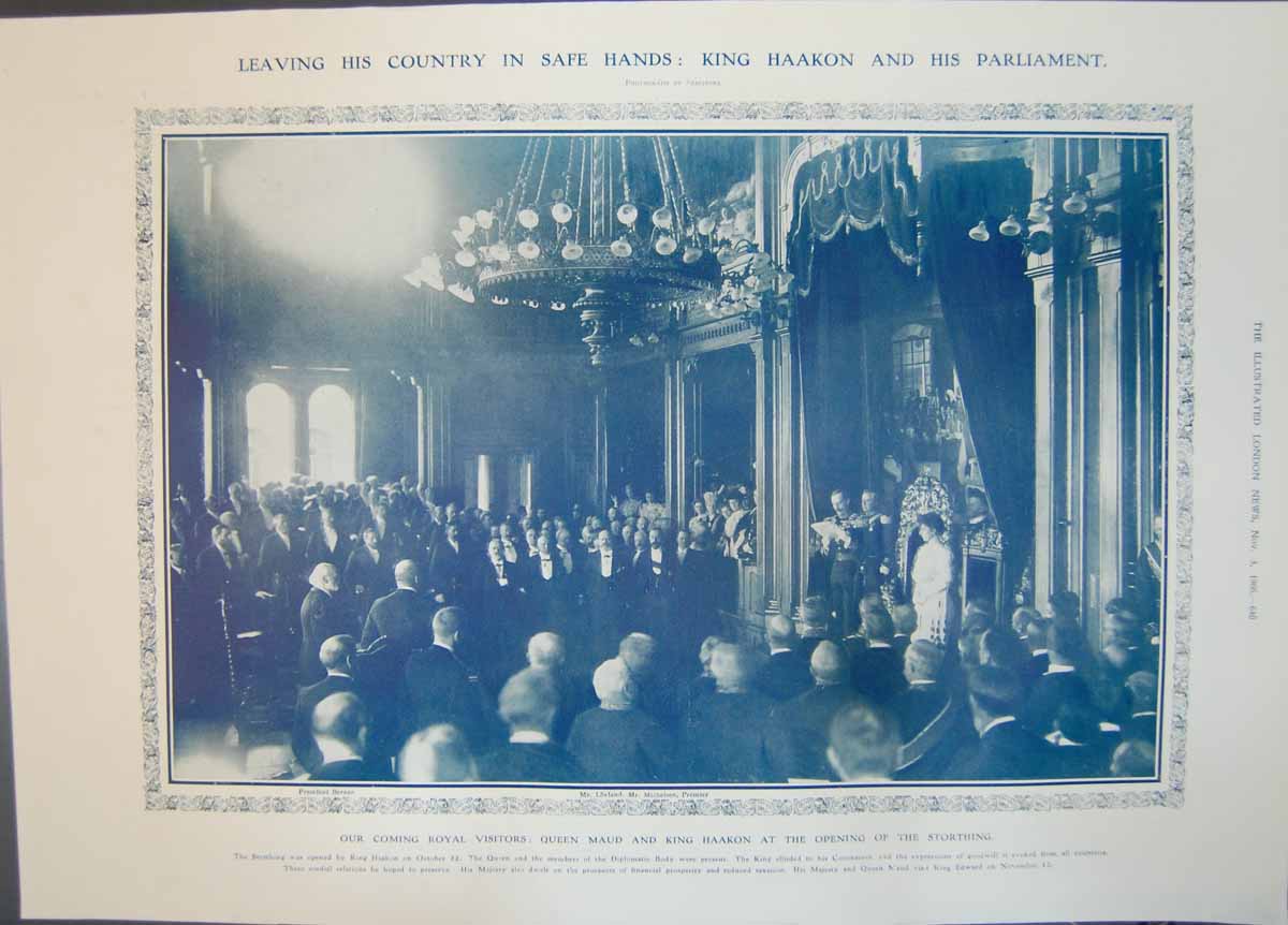 Antique Old Print King Haakon Queen Maud Hms Cornwallis Submarine Lutin 1906