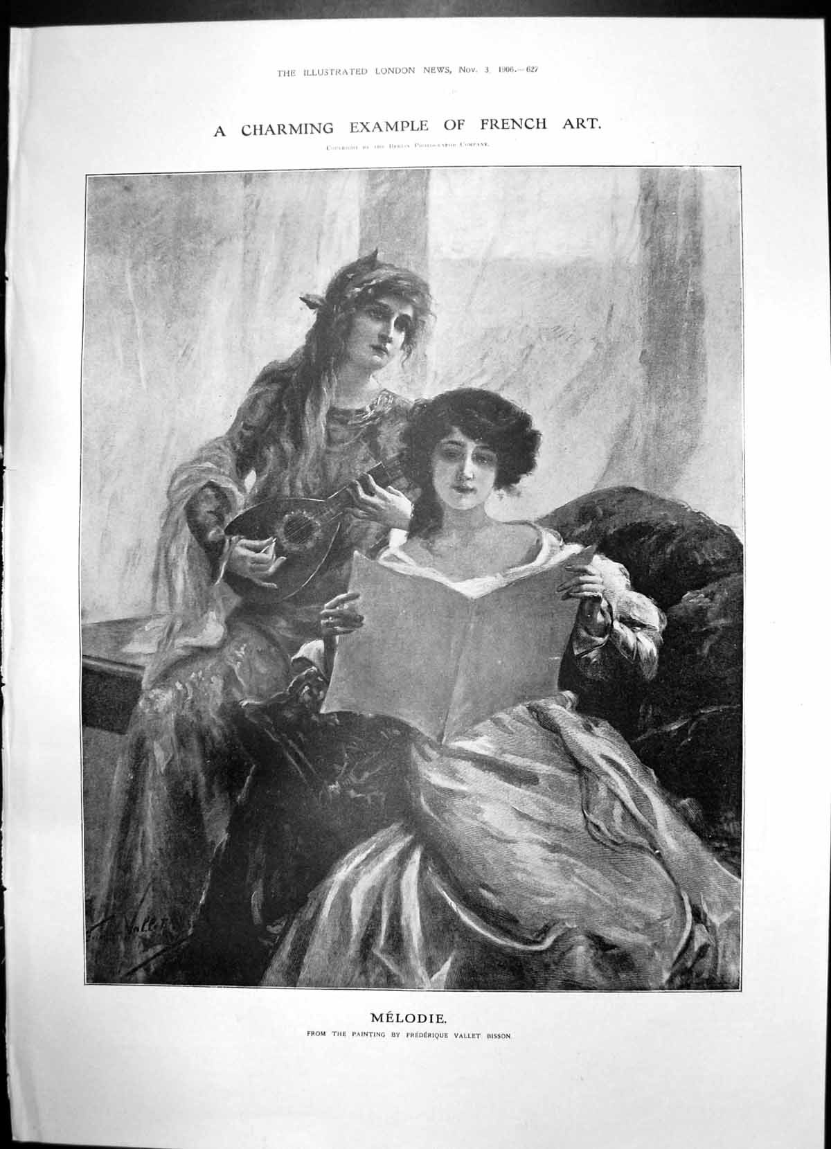 Antique Old Print Melodie Girls Banjo Reading Music Maclaren Head Keeper 1906