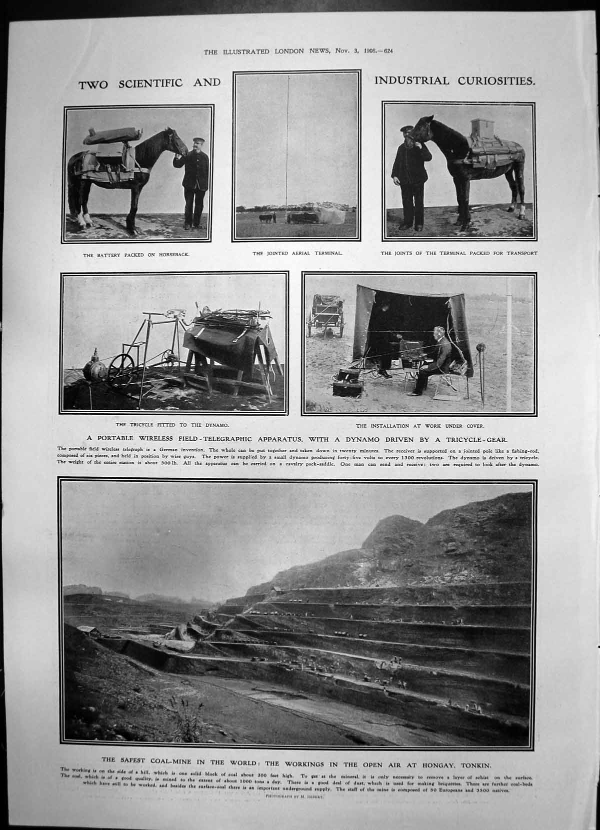 Antique Old Print Coalmine Hongay Tonkin Captain Kopenick Arrest Kaiser 1906