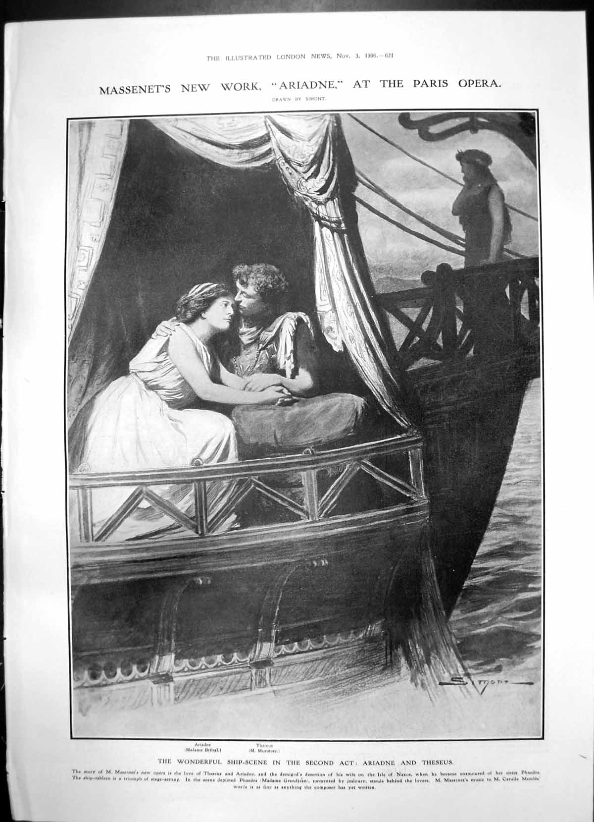 Antique Old Print Ariadne Theseus Paris Opera Prince Louis Battenberg 1906 20th
