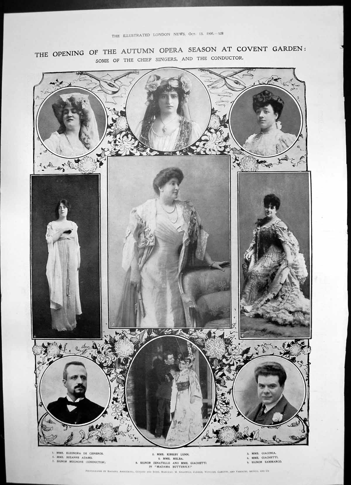Antique Old Print Singers Opera Covent Garden St Pauls Trafalgar Square 1906