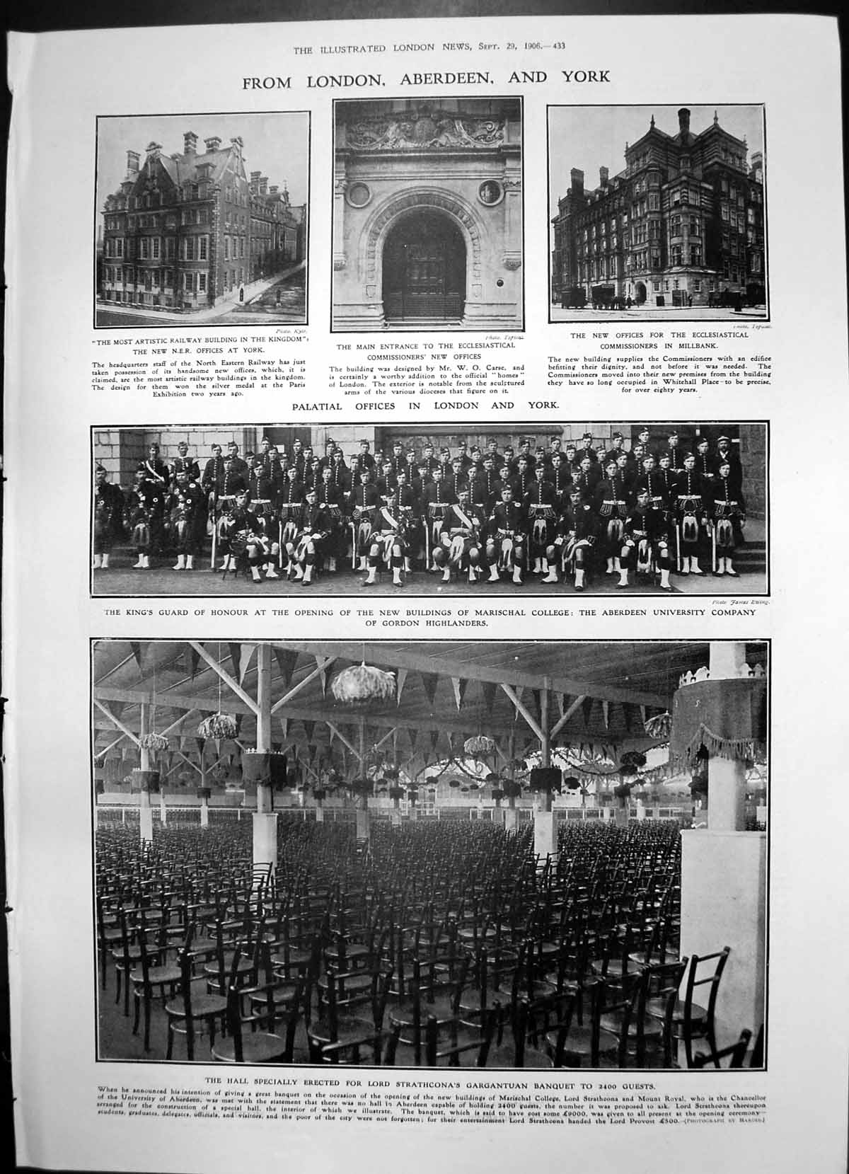 Antique Old Print Marischal College Aberdeen University Crown St Michael 1906