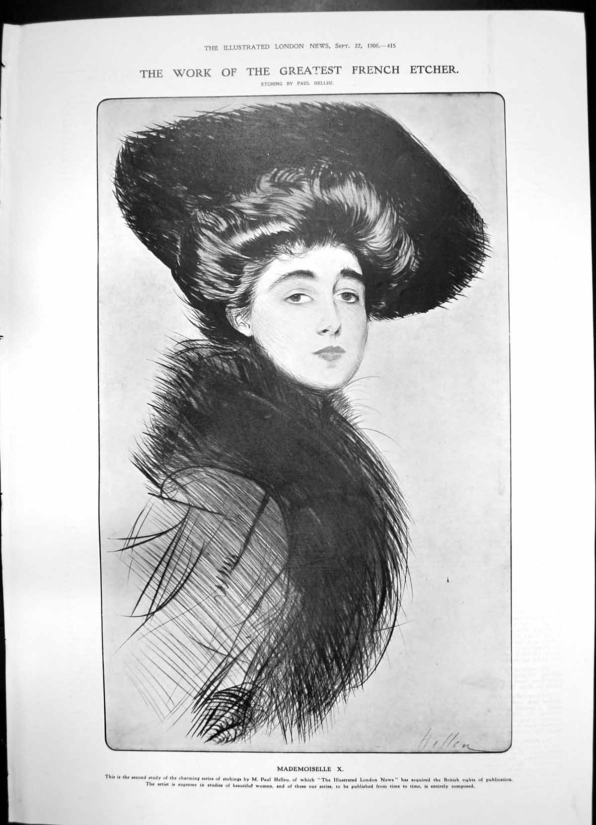 Antique Old Print Mademoiselle X Helleu Signal Balloon Cavalry Caravan 1906
