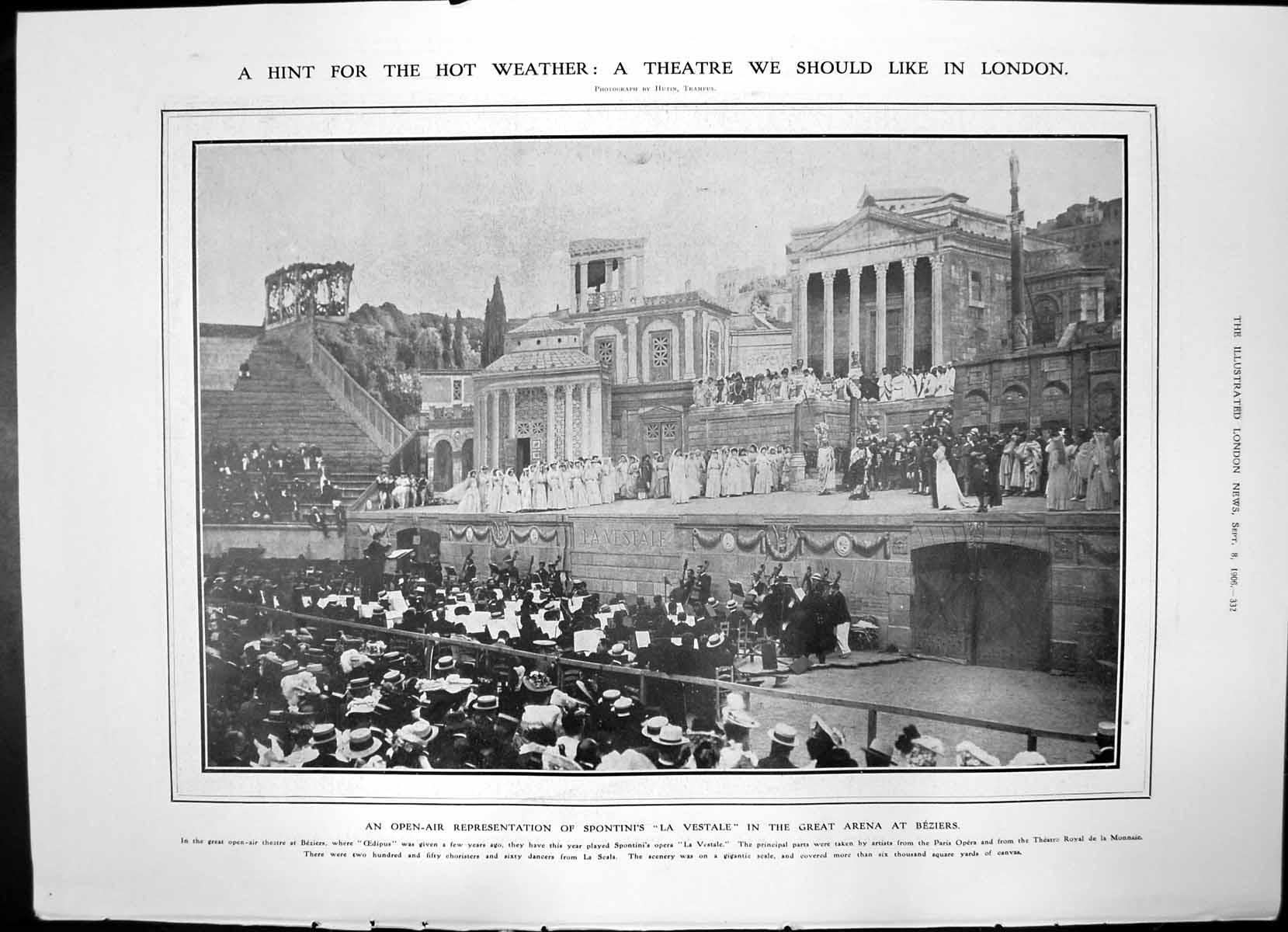 Antique Old Print La Vestale Open Air Arena Beziers Dublin Horse Show 1906 20th