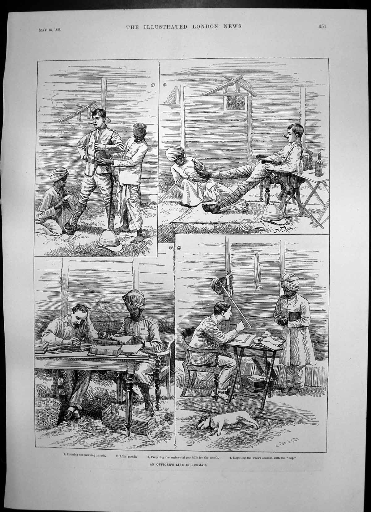 Antique Print Officers Life Burmah New Zealand Barren Peaks Anau Lake 1891 19th