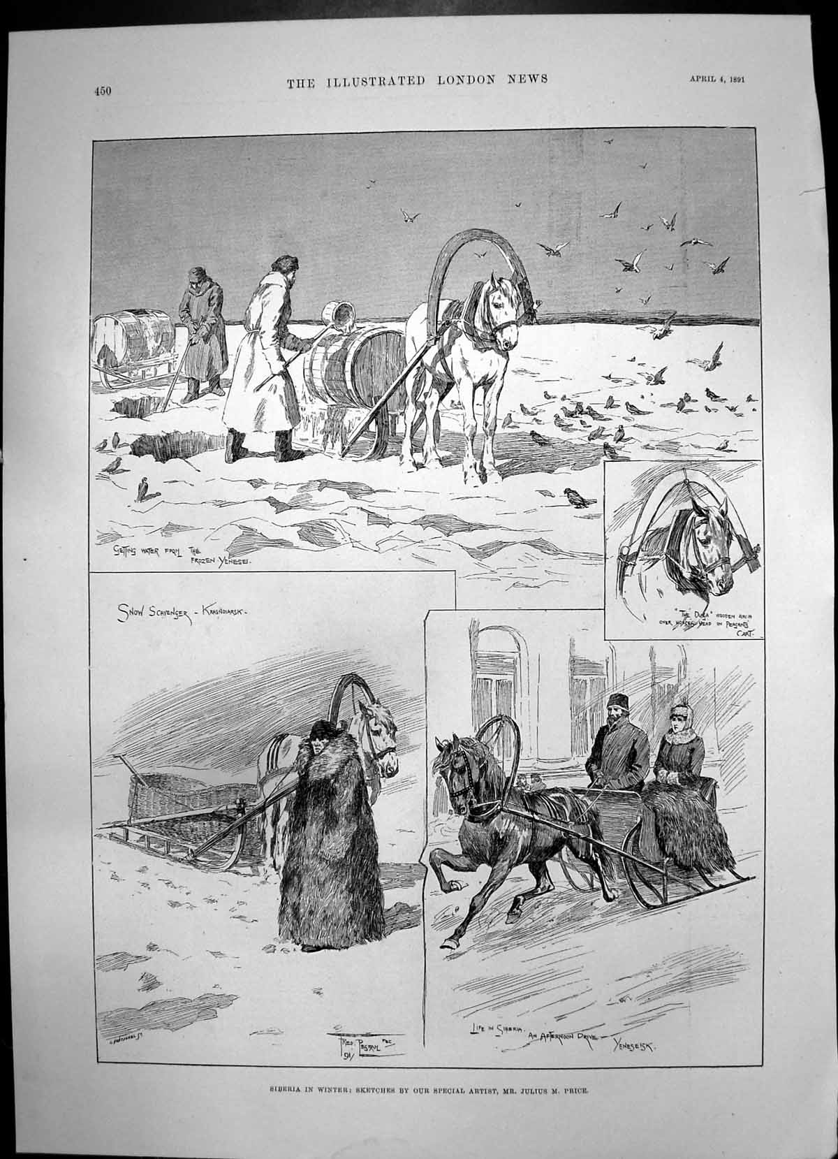 Old Antique Print Siberia Winter Snow Grasse Queens Residence Cannes 1891 19th