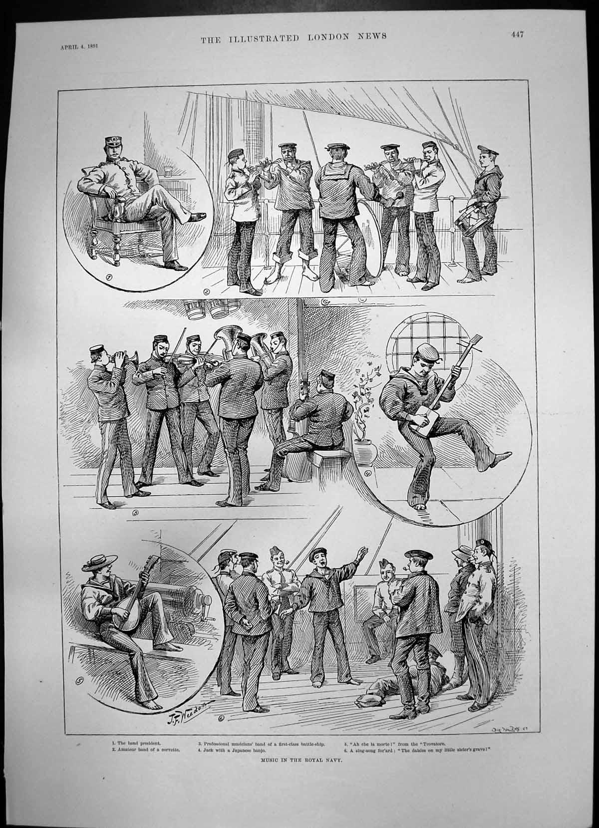 Antique Old Print Music Royal Navy Band Grasse Gourdon Gorges Du Loup 1891 19th