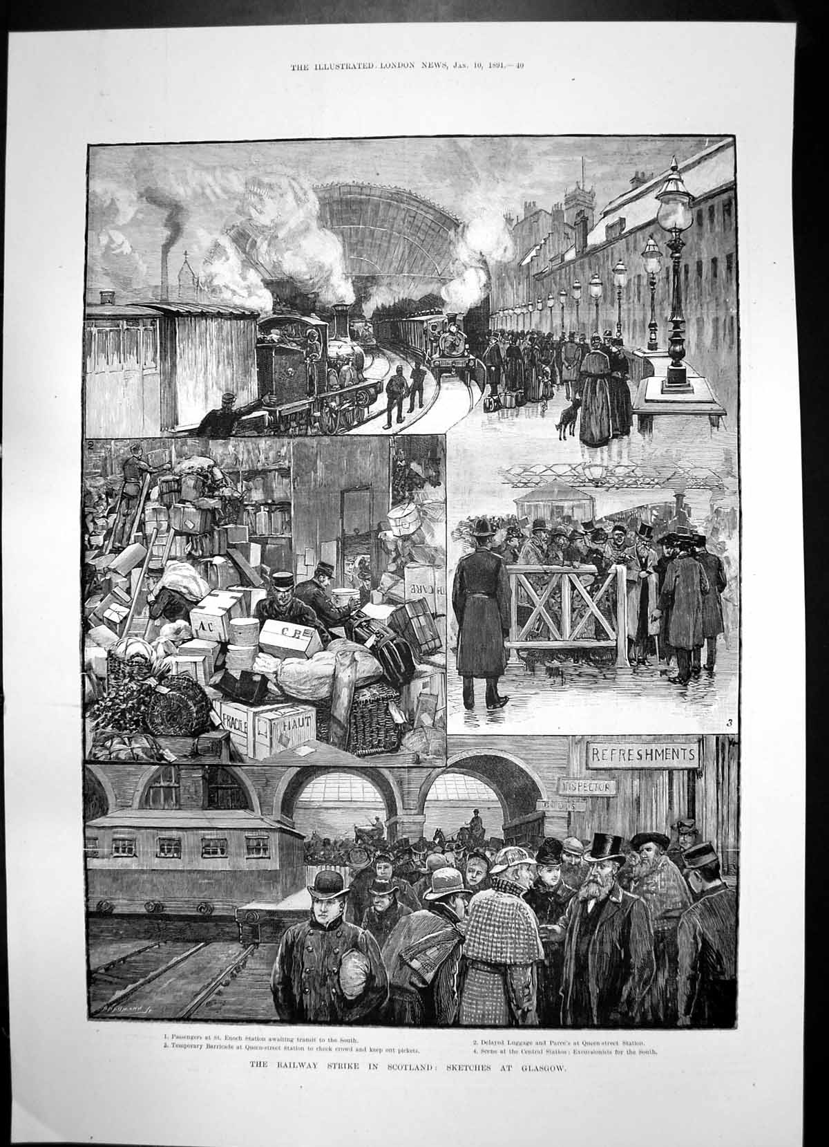 Antique Print Railway Strike Scotland Glasgow Relics Guelph Exhibition 1891