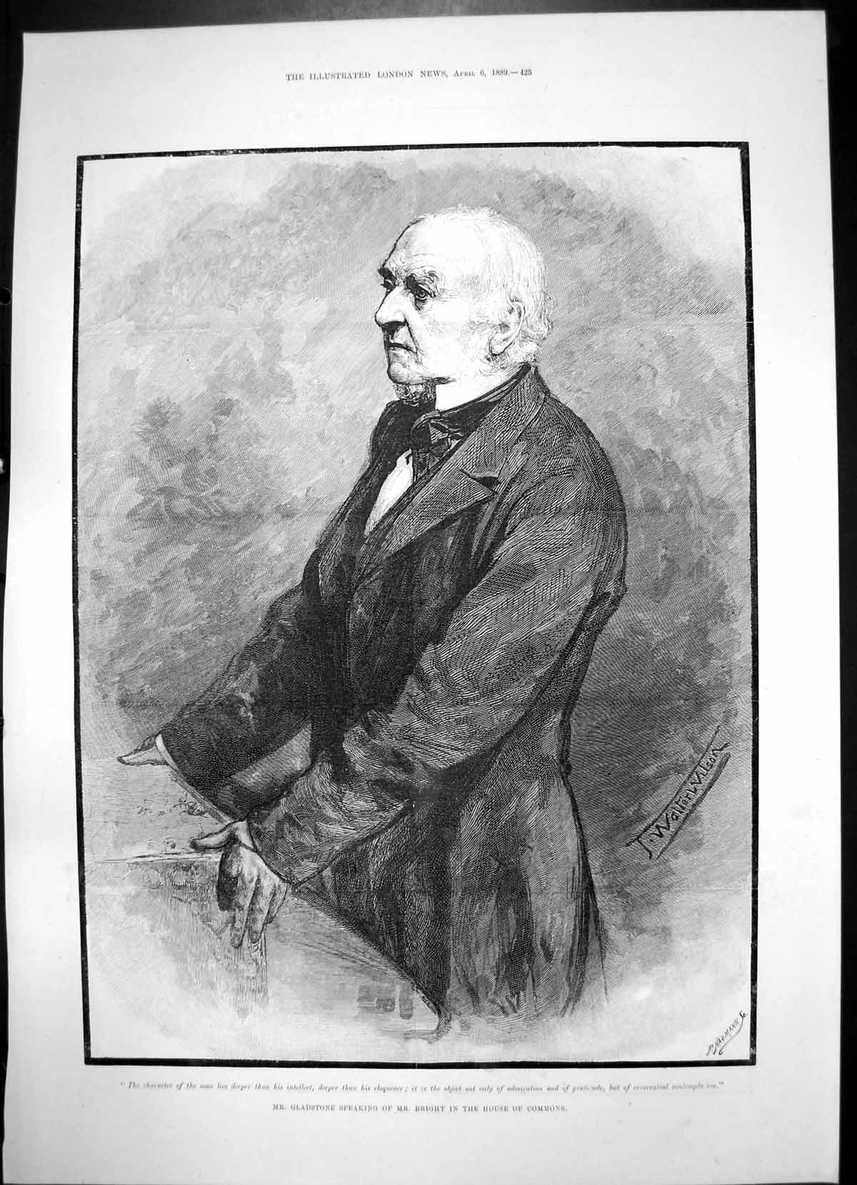 Antique Old Print Mr Gladstone House Commons Mr Bright Salmon Fishing 1889 19th
