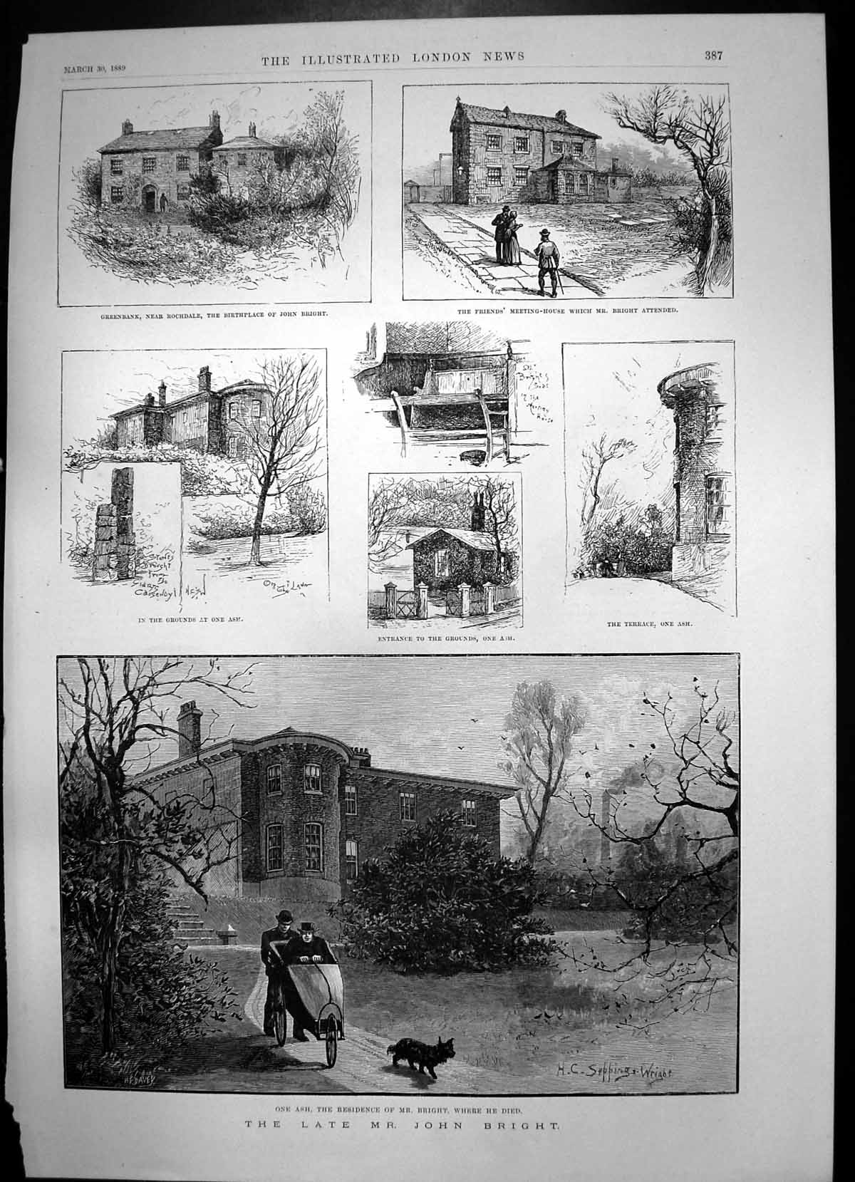 Old Antique Print John Bright One Ash Residence Cambridge Boat Crew 1889 19th