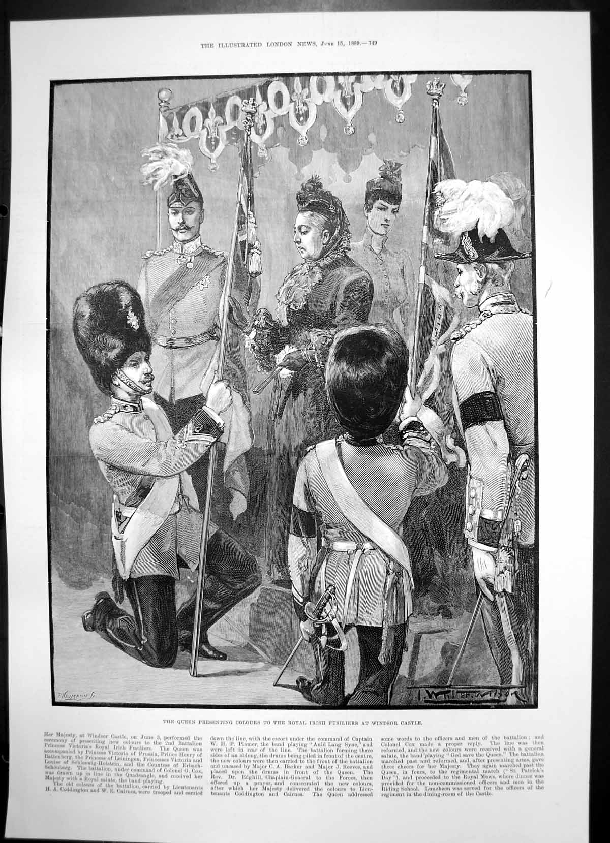 Old Print Kings Baths Bath Queen Presenting Colours Irish Fusiliers 1889 19th