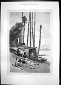 Antique Old Print Harbour Boulak Cairo Sketches Suakin Railway Harbour 1889