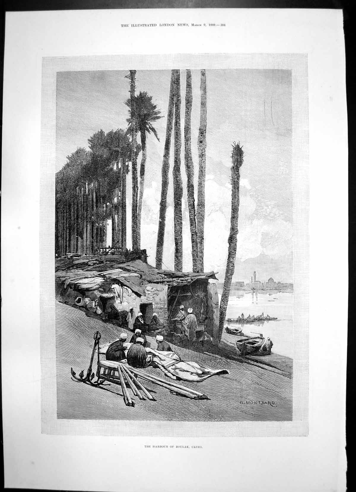 Antique Old Print Harbour Boulak Cairo Sketches Suakin Railway Harbour 1889