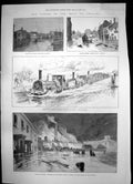 Antique Print Floods Bristol Taunton Works Fire Financial Panic Paris 1889 19th