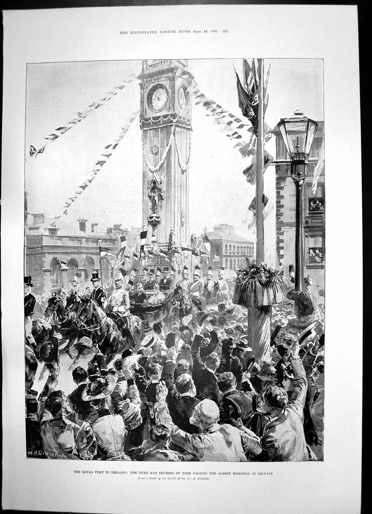 Antique Print Royal Visit Ireland Albert Memorial Belfast Garden Party 1897