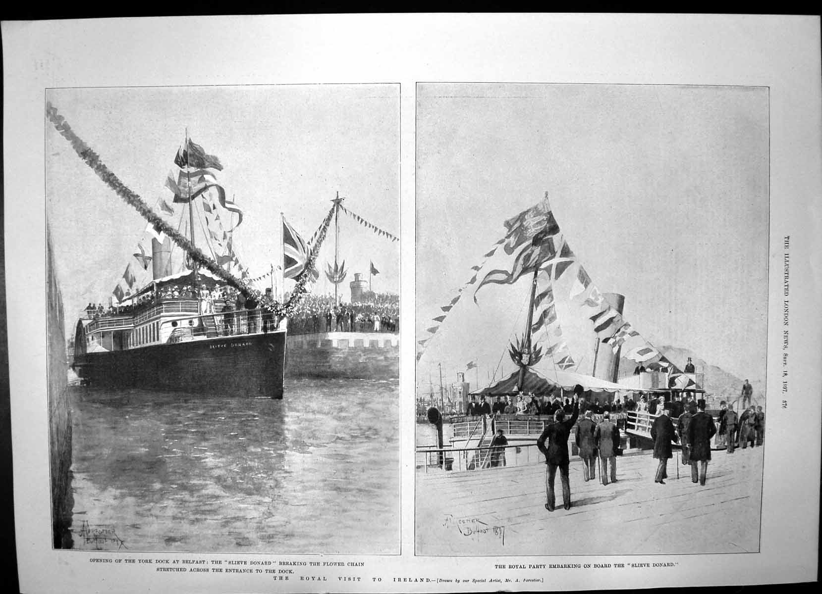 Antique Print Royal Visit Ireland Embark Slieve Donard Newtown Stewart 1897
