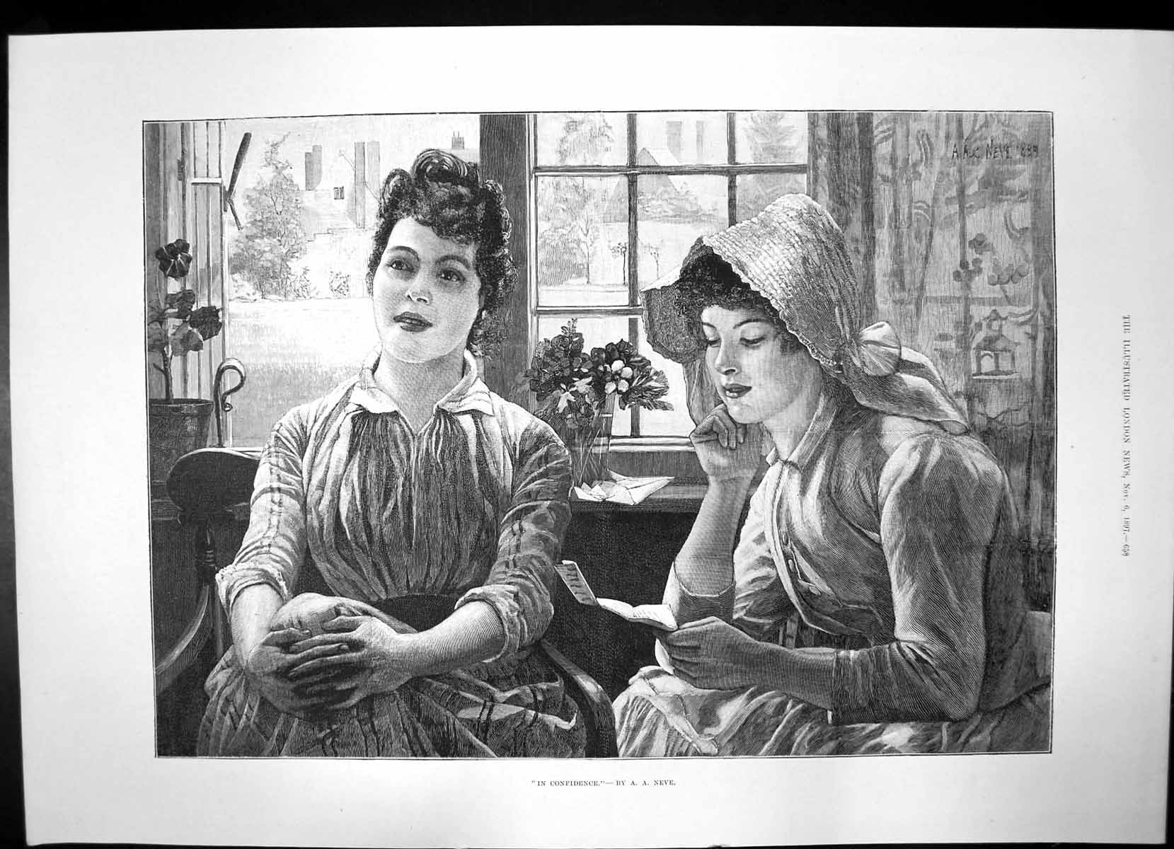 Antique Print In Confidence A NeveWomen Letter Pigeons Homing Club 1897