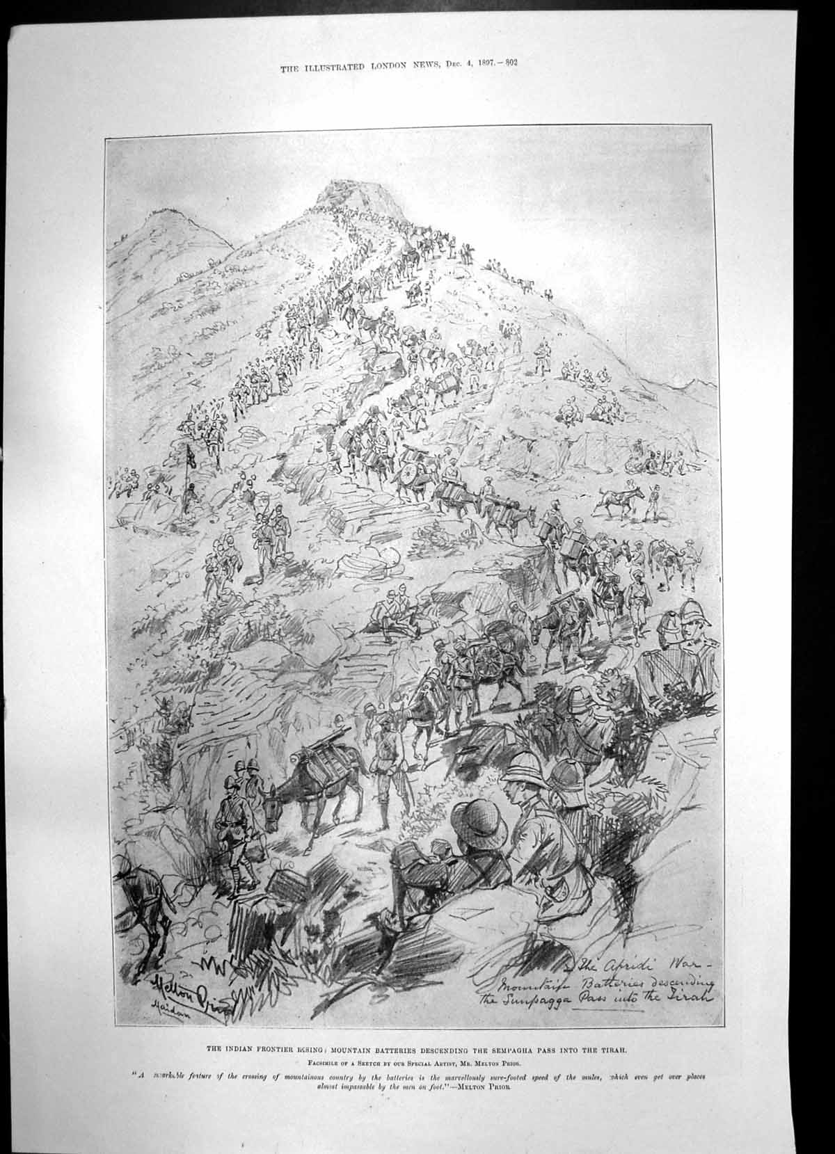 Antique Print Indian Frontier Rising Sempagha Pass Arhanga Pass Spies 1897 19th