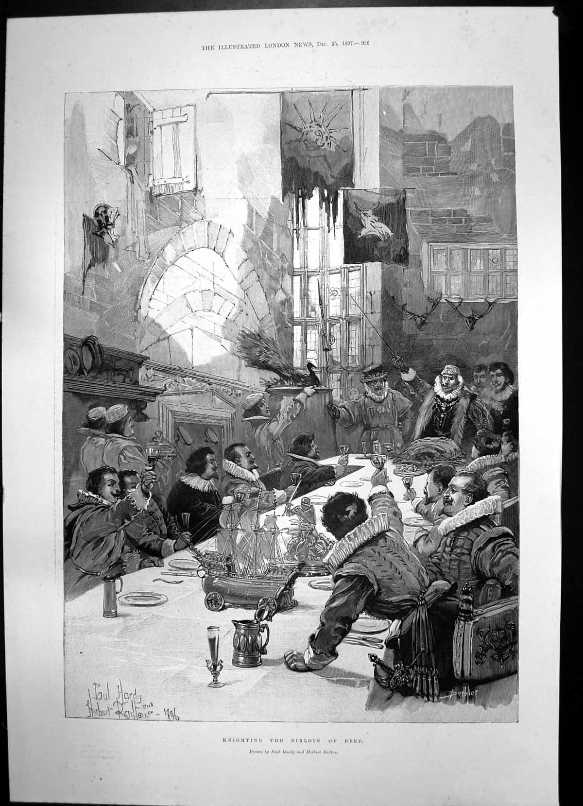 Antique Print Knighting Sirloin Beef Reverie W Breakspeare Lady Piano 1897 19th