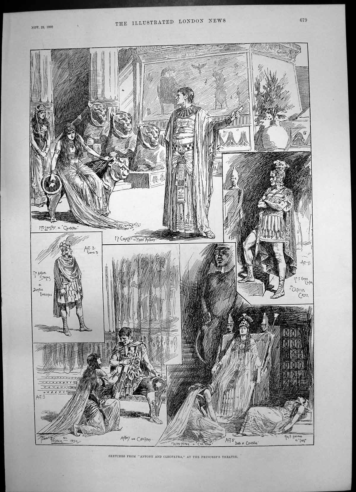 Antique Print Antony Cleopatra Princess Theatre Archbishop Canterbury 1890 19th