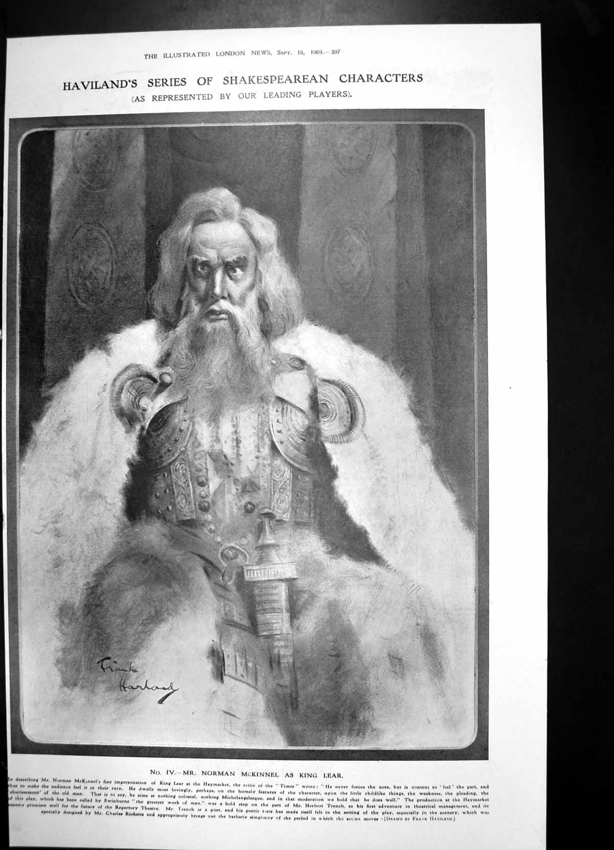 Old Antique Print Norman Mckinnel King Lear Bi Centenary Dr Johnson 1909 20th