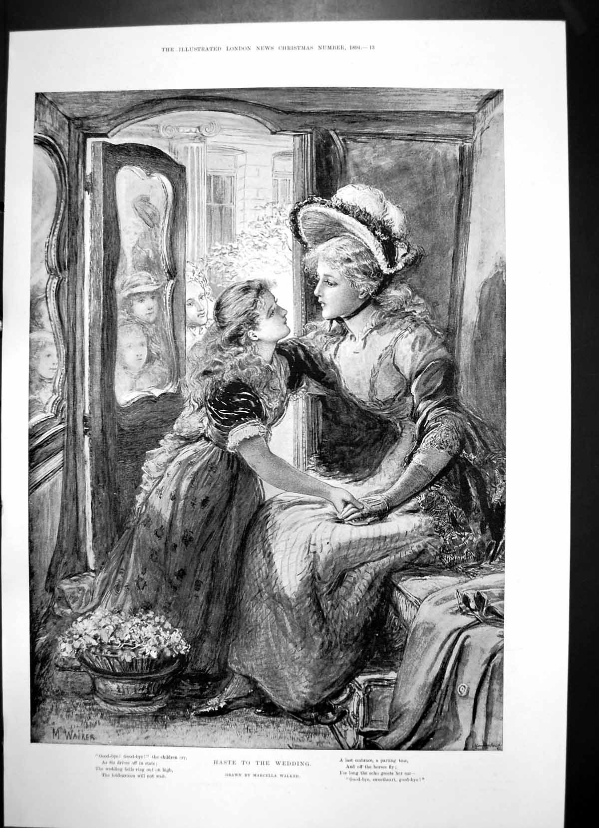 Antique Old Print Haste Wedding M Walker Lady Girl Carriage Play Prince 1894