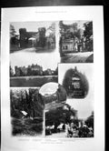 Original Old Antique Print Castle Village Hawarden Fete Gown Morning Gown 1898