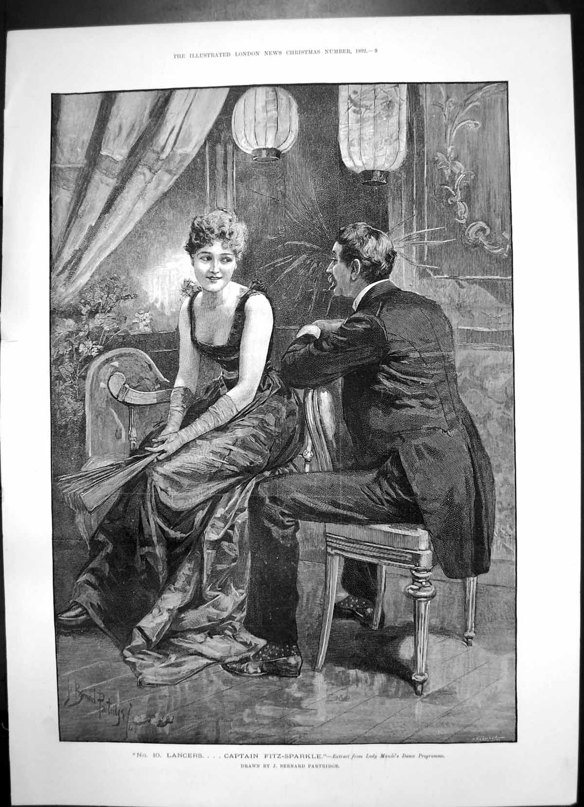 Old Print Lancers Captain Fitz-Sparkle Compliments Season Girl Robin 1892 19th