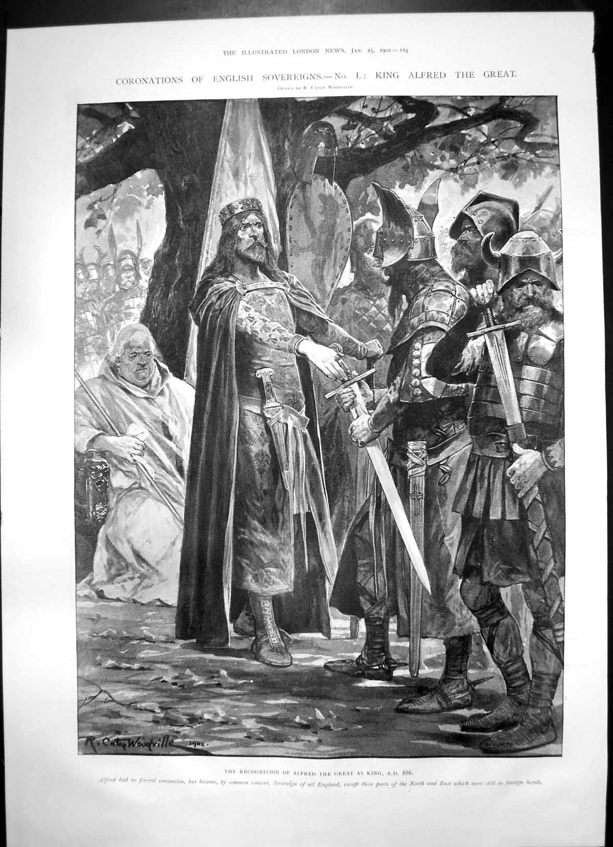 Antique Print Coronation King Alfred Great Miniatures Royals Children 1902 20th