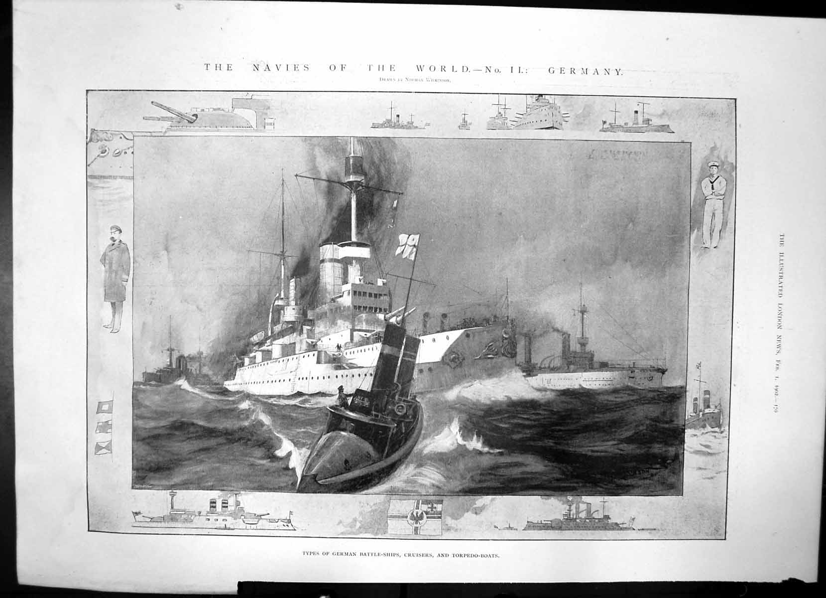 Antique Print Types German Battle Ships Colombian Revolution Panama Bay1902